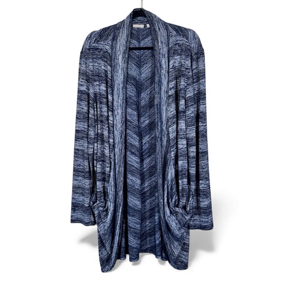 Logo Lori Goldstein Blue Open Front Cardigan Sweater Womens XL Duster Pockets